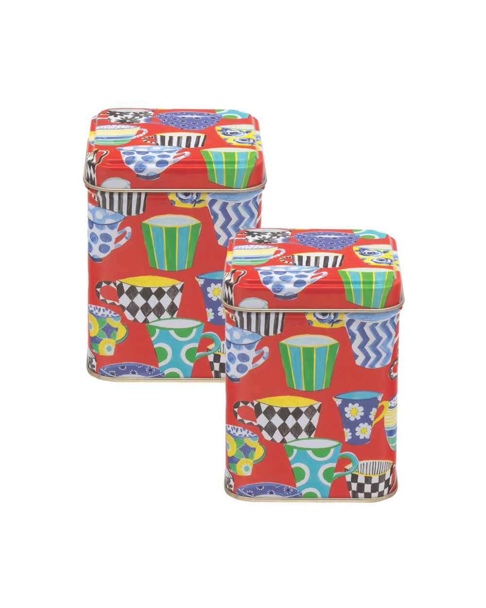 Sarah Campbell - Red Tea Cup Small Square Tin, Set of 2