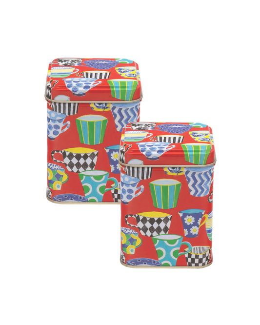 Sarah Campbell - Red Tea Cup Small Square Tin - Kitchentins