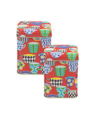 Sarah Campbell - Red Tea Cup Small Square Tin, Set of 2