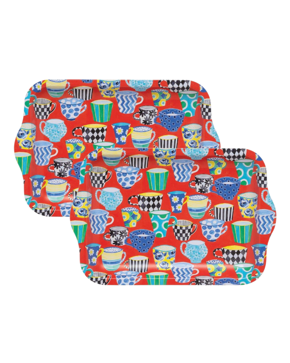 Sarah Campbell - Red Tea Cup Small Tin Tray, Set of 2