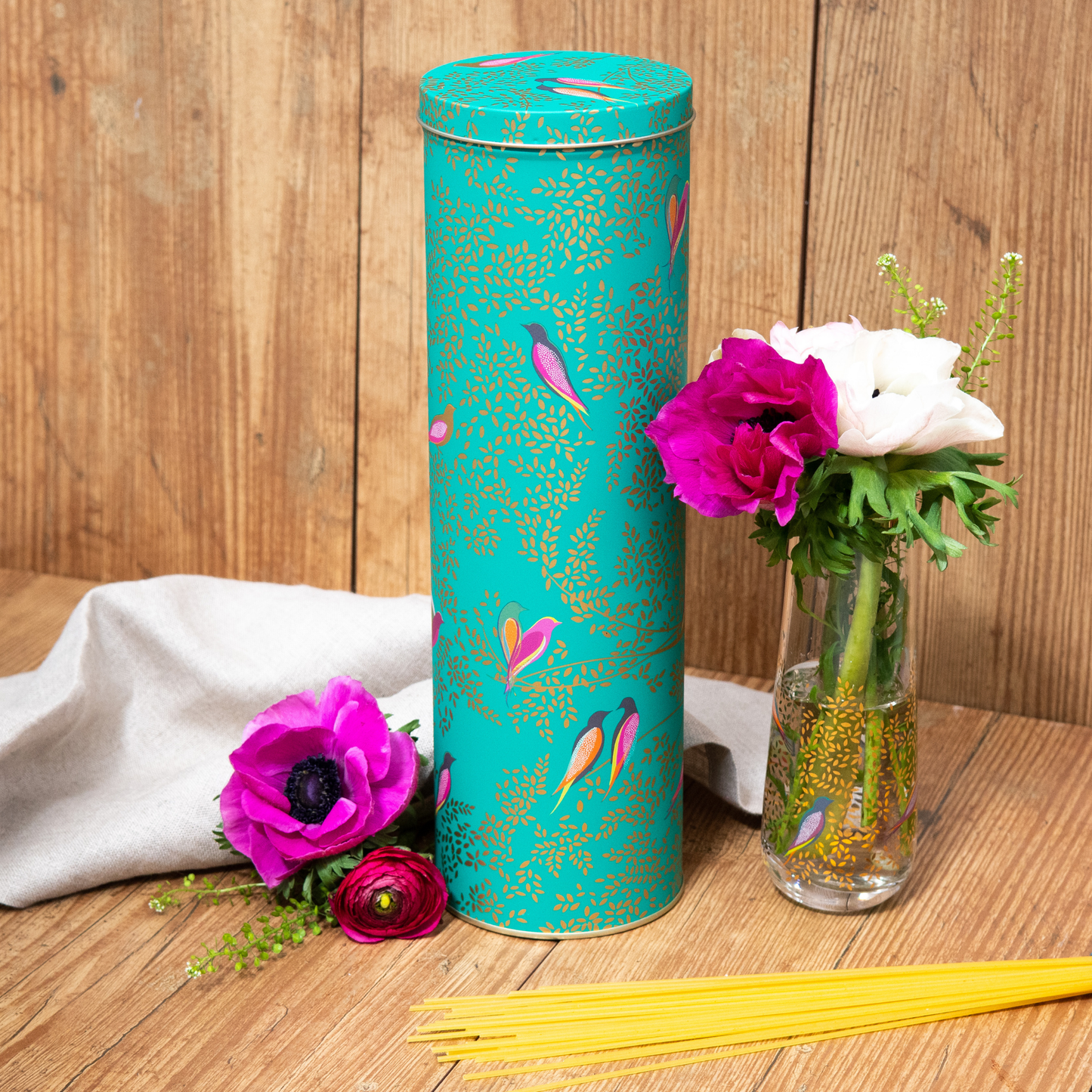 Kitchentins - Sara Miller Green Birds Extra Tall Round Tin