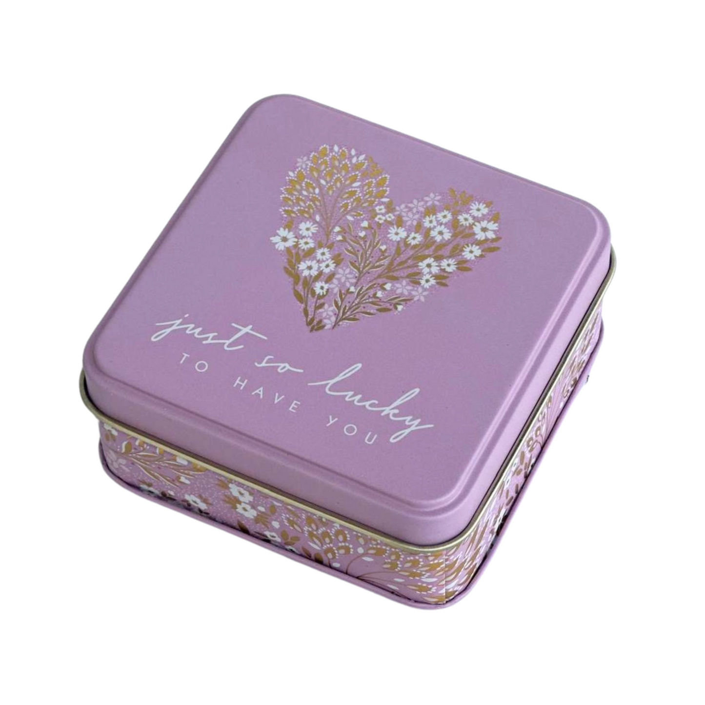 Kitchentins - Sara Miller Little Gestures Small Square Tin- Just So Lucky To Have You