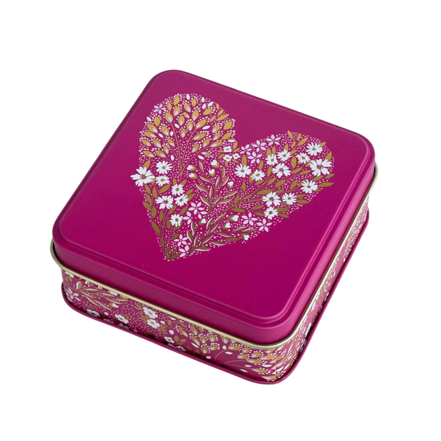 Kitchentins - Sara Miller Little Gestures Small Square Tin- Floral Heart Design