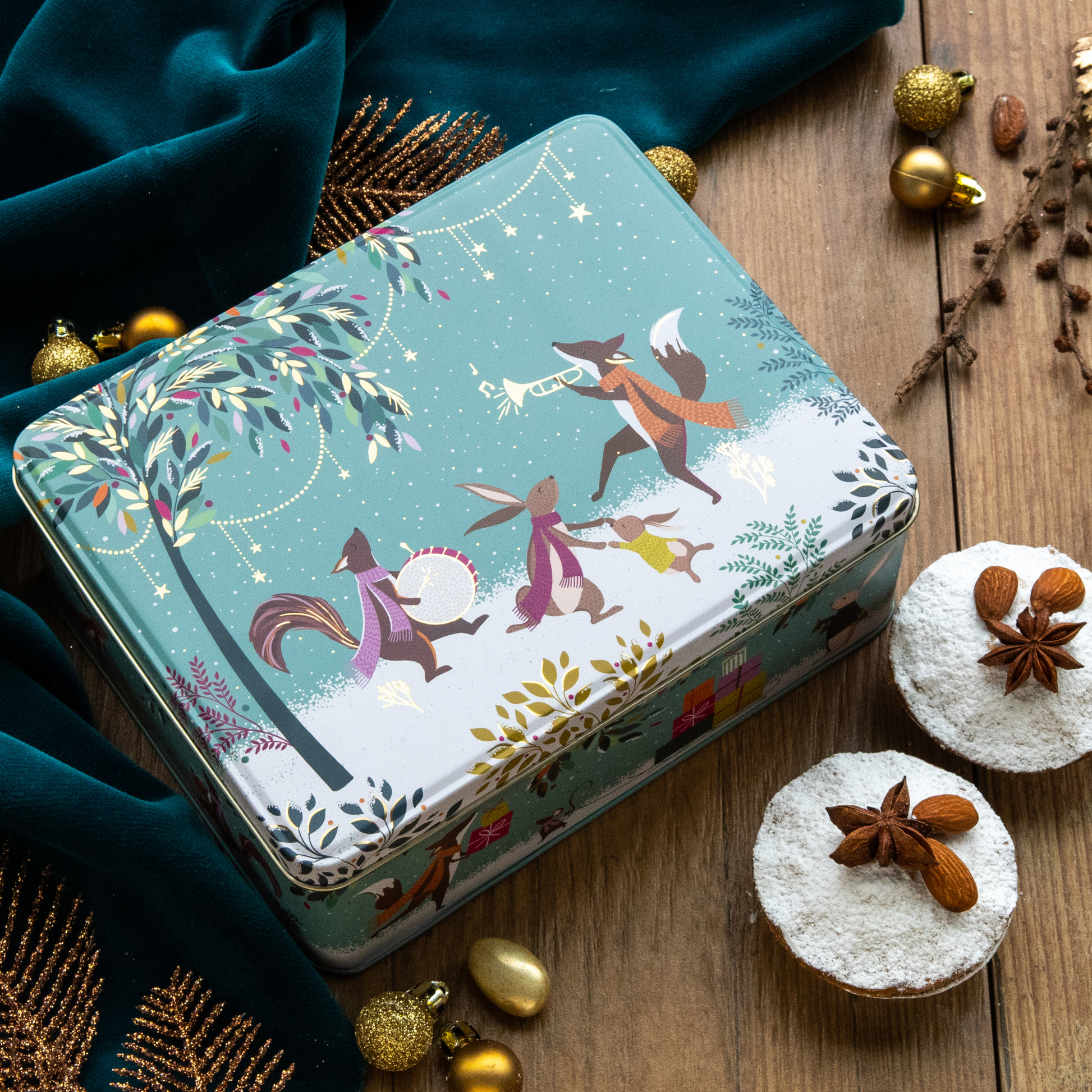 KItchentins - Sara Miller Christmas Woodland Tales Deep Rectangular Tin