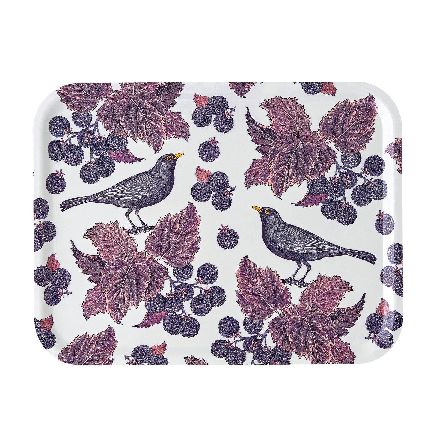 kitchentins - Thornback & Peel large birch tray with Blackbird & Bramble design in purple tones.