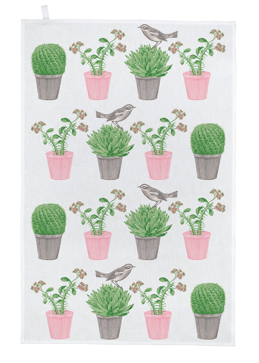 Thornback & Peel, Cactus & Bird tea towel - Kitchentins.com