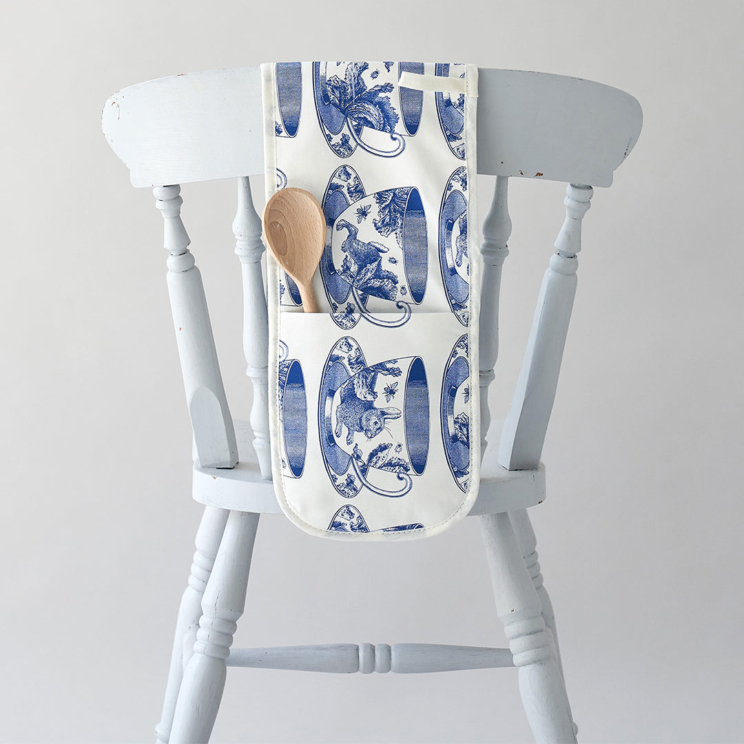 kitchentins - Thornback and Peel Teacup Cotton Double Oven Gloves Featuring delft blue teacup design