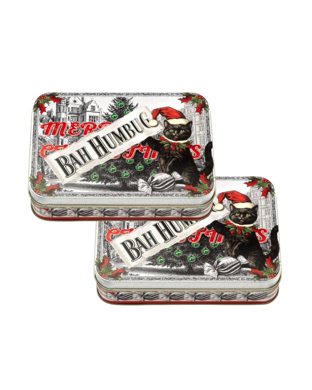 Vintage Christmas Bah Humbug Small Rectangular Tin, Set of 2 - Kitchentins