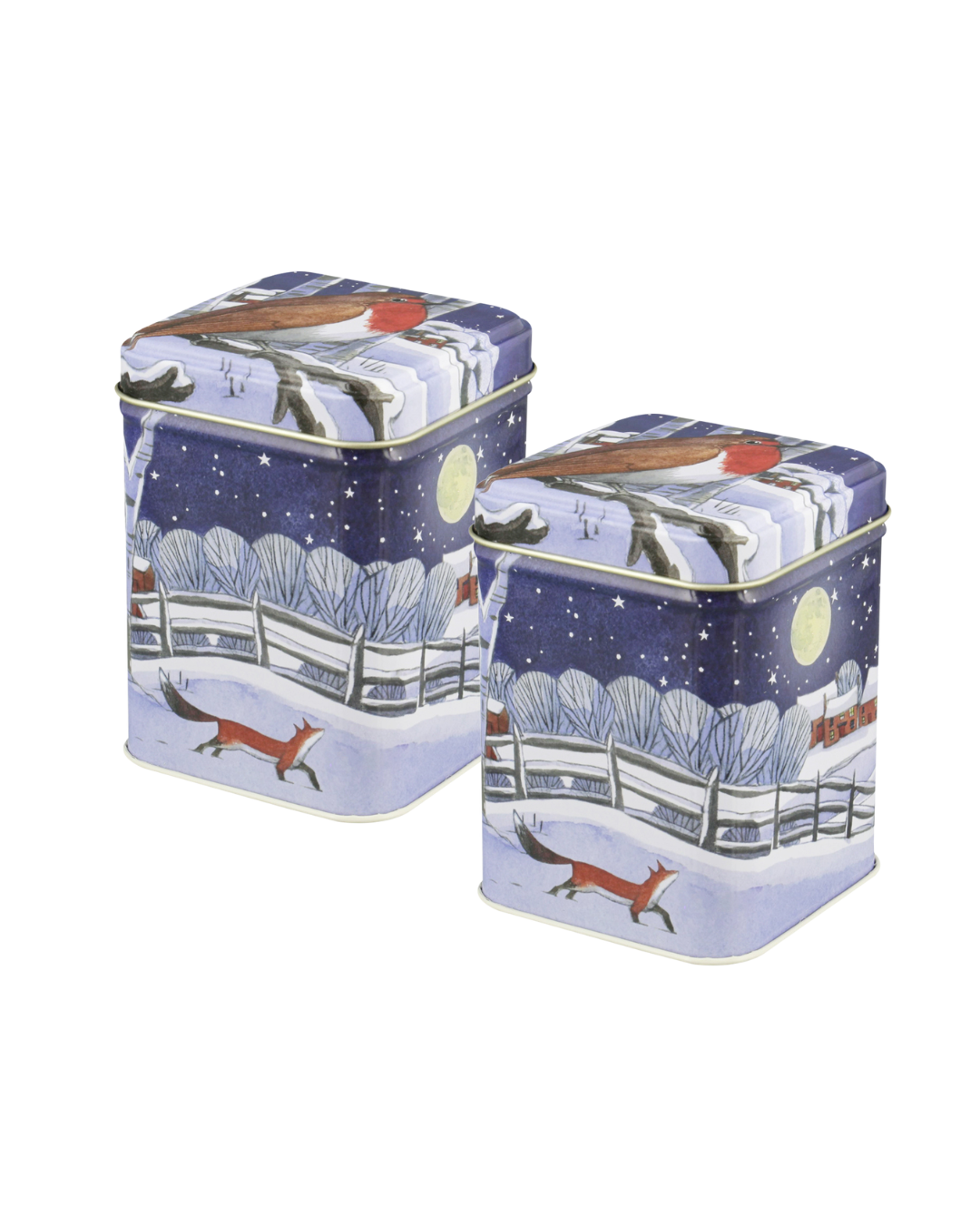 Emma Bridgewater Winter Animal Robin Small Square Tins, Set of 2 - Kitchentins