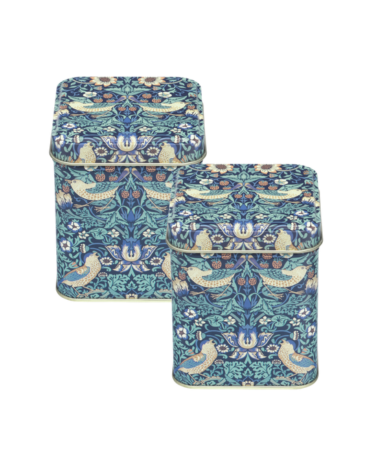 Arts & Crafts Strawberry Thief Small Square Tins, Set of 2 - Kitchentins
