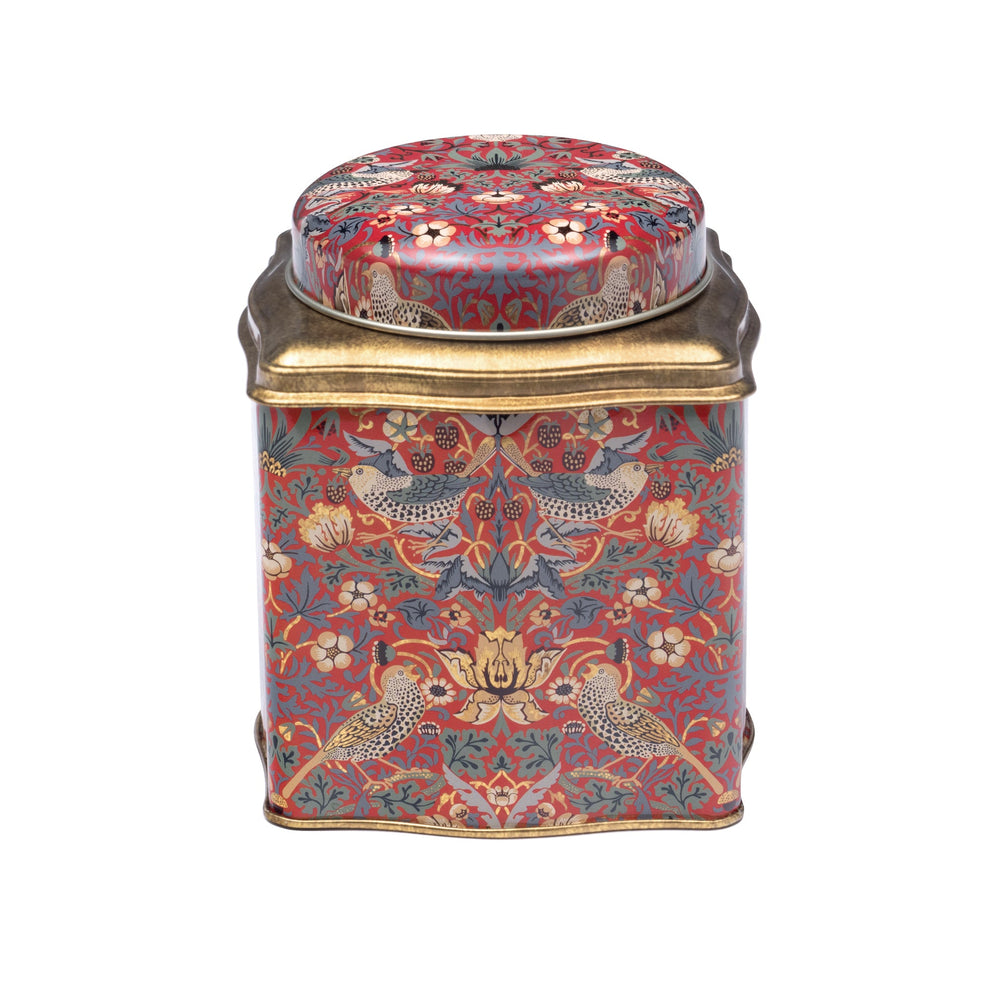 Arts & Crafts - Red Strawberry Thief Wavy Caddy Tin