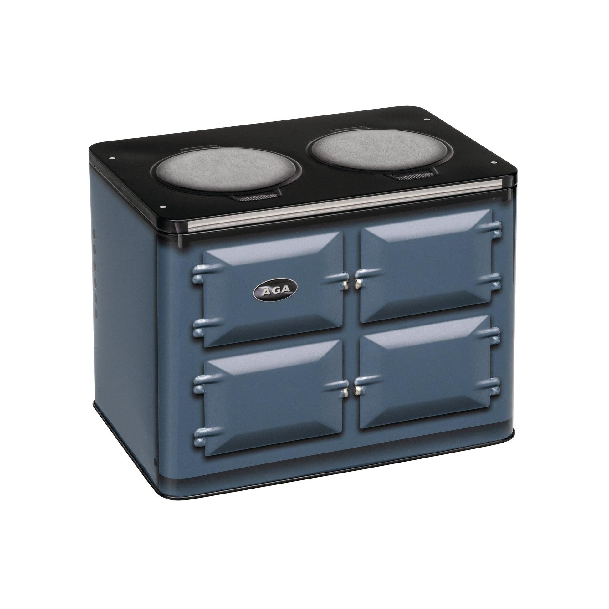 Kitchentins - Aga Dartmouth Blue Oven Tin. New storage tin in the style of the classic aga oven with embossed detailing on the door front, in the new dartmouth blue colourway. 