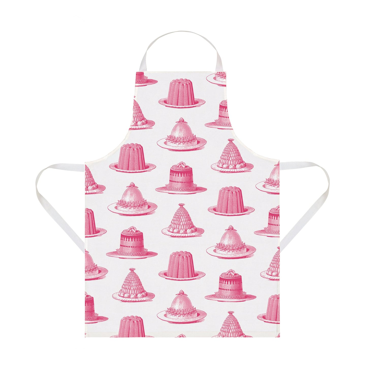 kitchentins - Thornback & Peel cotton apron printed with pink jelly and cake design with adjustable neck strap.