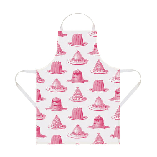 kitchentins - Thornback & Peel cotton apron printed with pink jelly and cake design with adjustable neck strap.