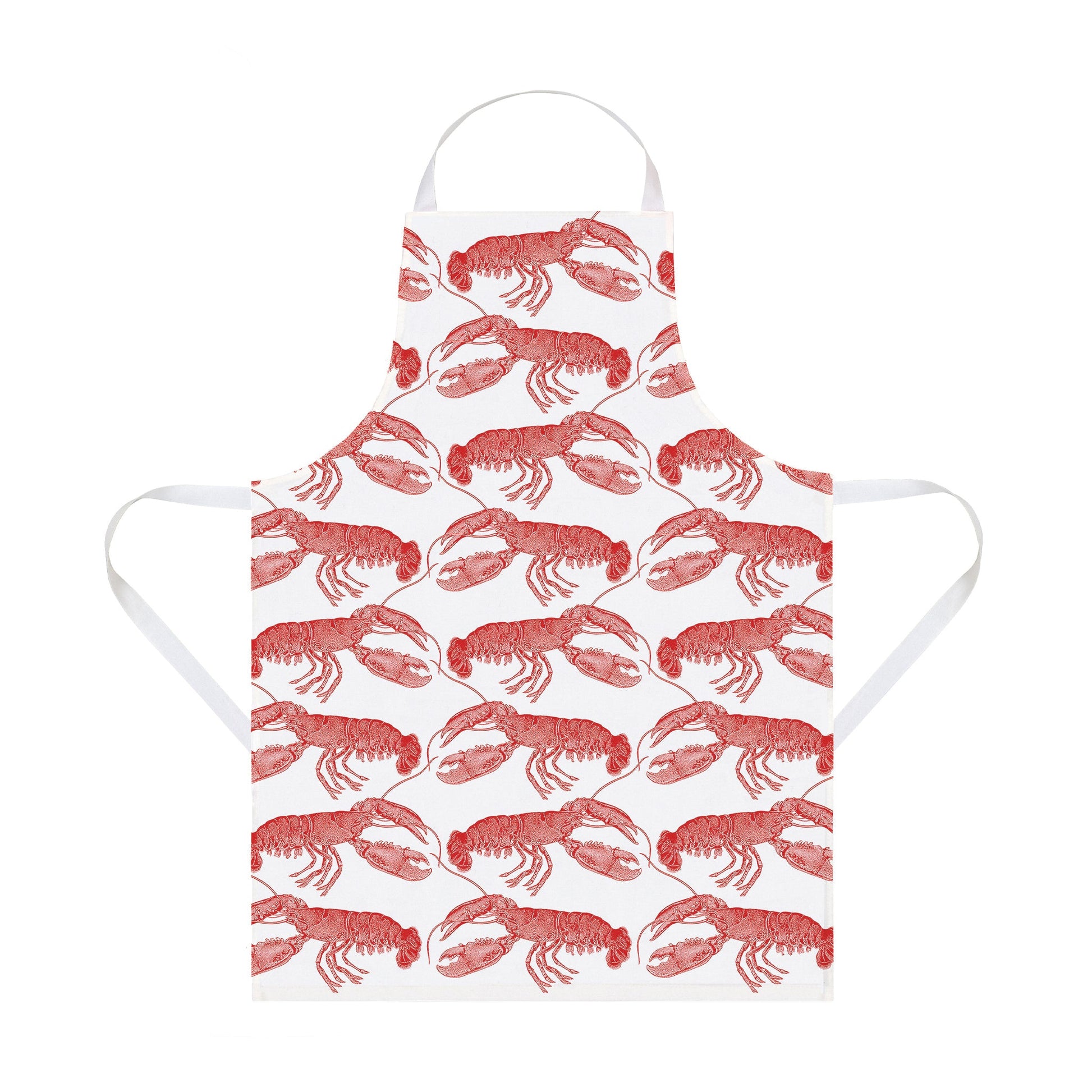 kitchentins - Thornback and Peel cotton apron printed with coral red lobsters.