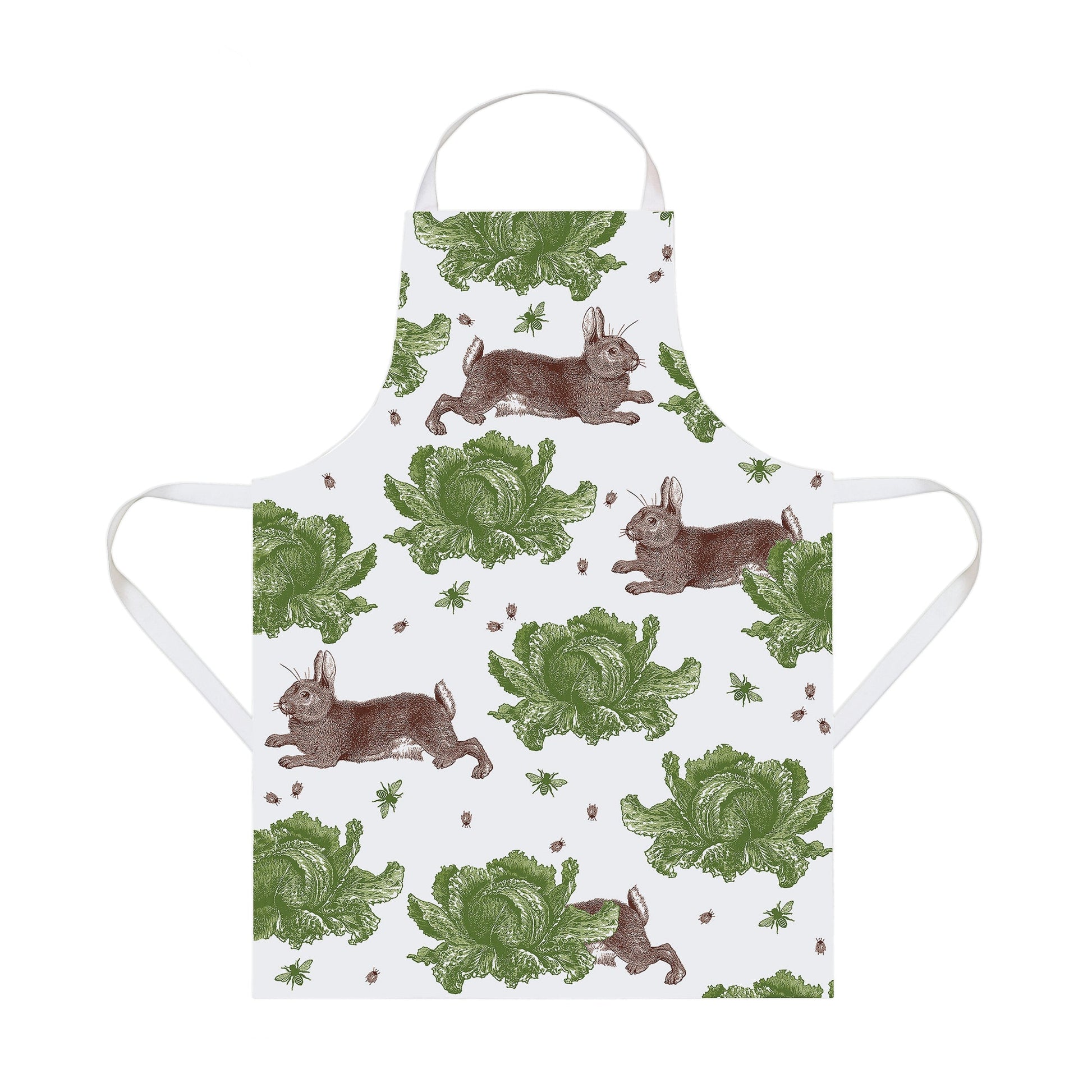 kitchentins - Thornback and Peel cotton apron printed with the signature brown rabbit and vibrant green cabbages