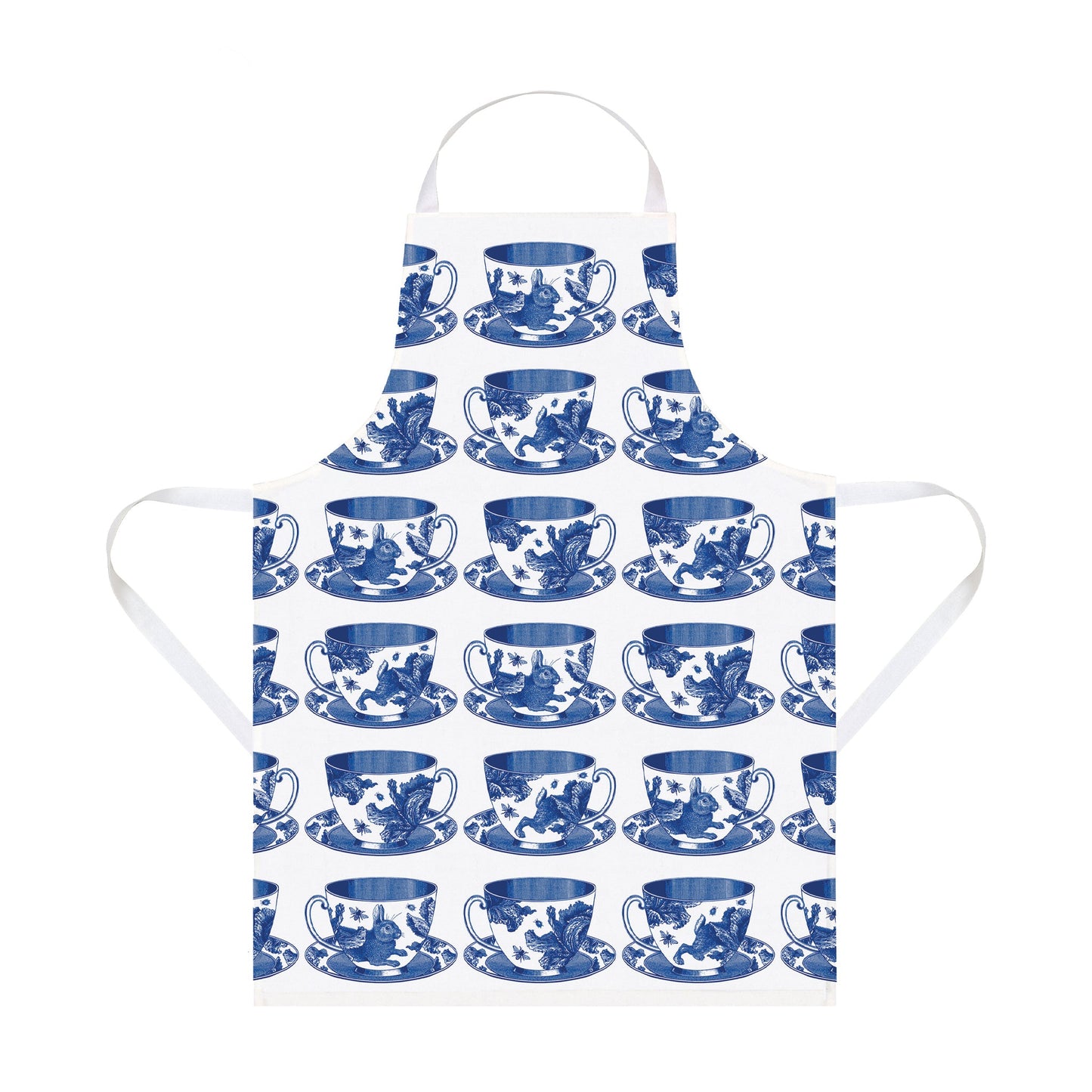 kitchentins - Thornback and Peel Teacup cotton apron. Delft blue tea cups cover the front of this 100% cotton apron. 