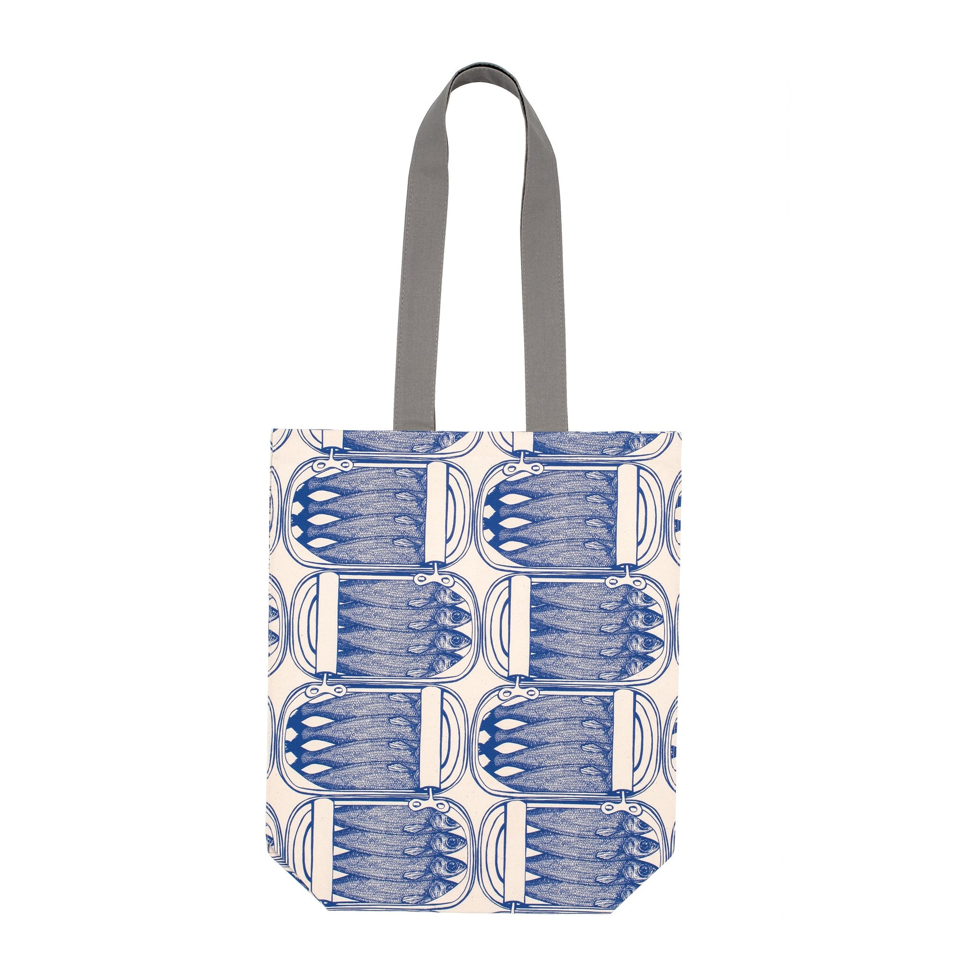 kitchentins - Thornback and Peel cotton tote bag printed with delft blue sardine print. 