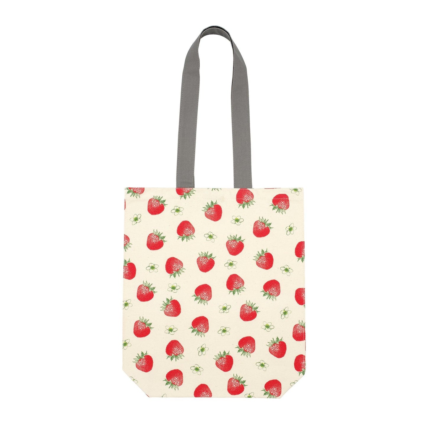 kitchentins - Thornback and Peel cotton tote bag printed with vibrant red strawberries and delicated blossoms.