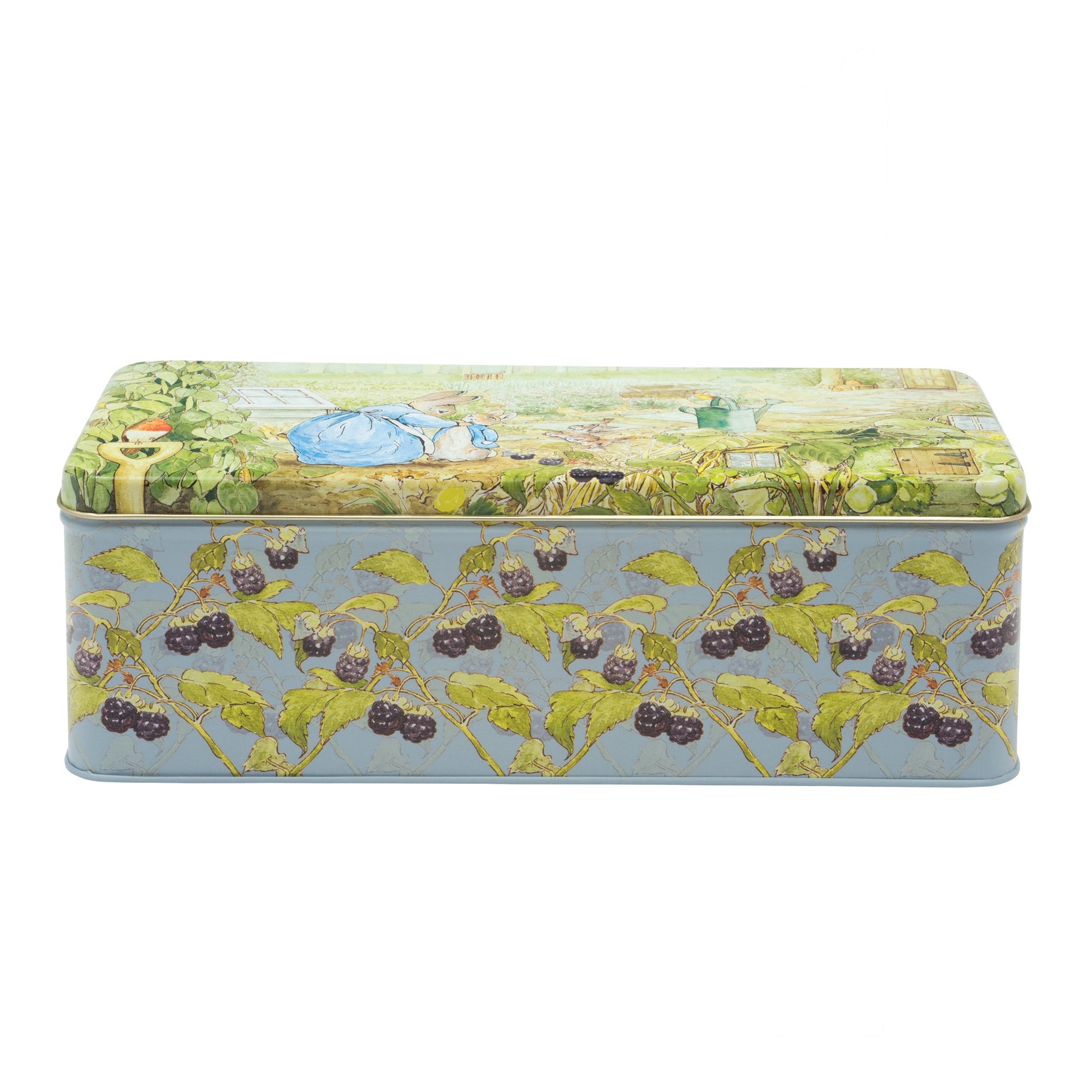 Kitchentins - Peter Rabbit Long Deep rectangular tin. Original Peter Rabbit style artwork features on this long deep rectangular tin. 