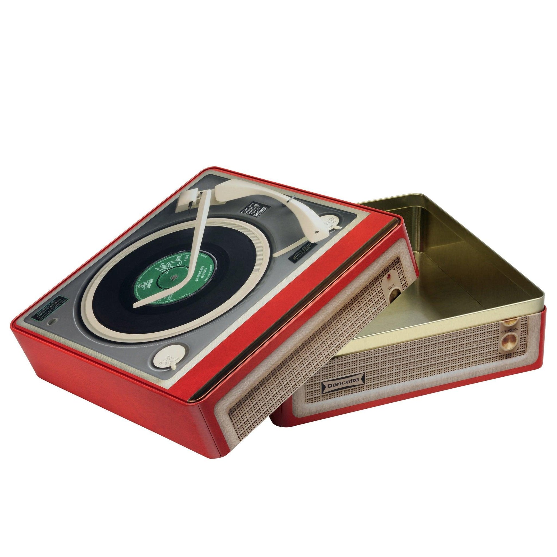 Kitchentins - Vintage Record Player Tin. Large square storage tin, printed to replicate the classic recorder player. 