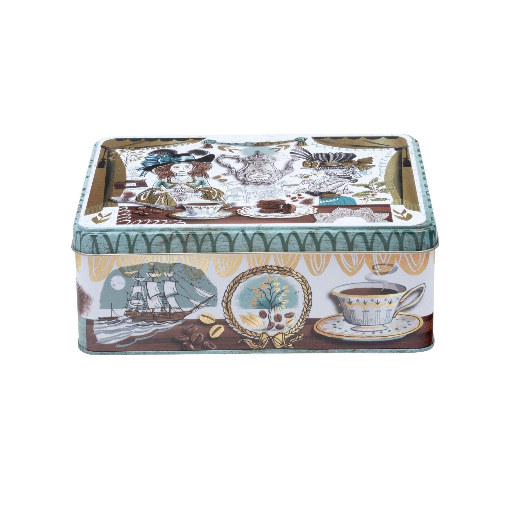 Kitchentins - Coffee Deep Rectangular. A rectangular storage / gift tin featuring artwork by Gillian Martin. 