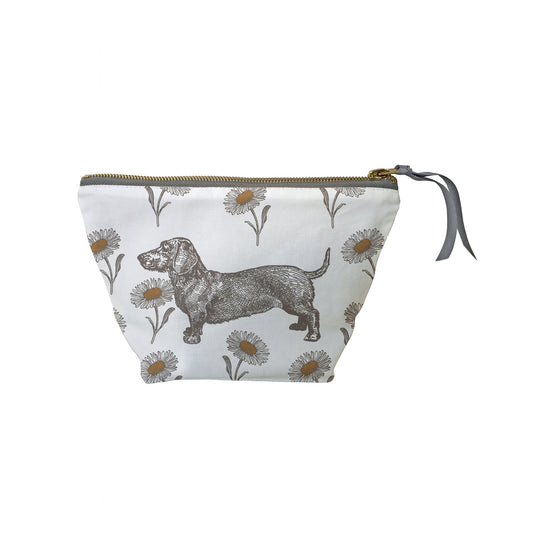 kitchentins - Thornback & Peel cotton cosmetic bag printed with sweet daschunds and delicate daisys.