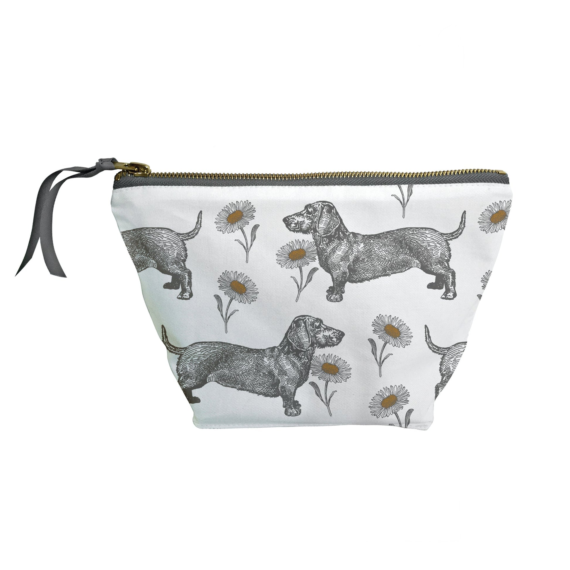 kitchentins - Thornback & Peel cotton large cosmetic bag printed with sweet daschunds and delicate daisys.