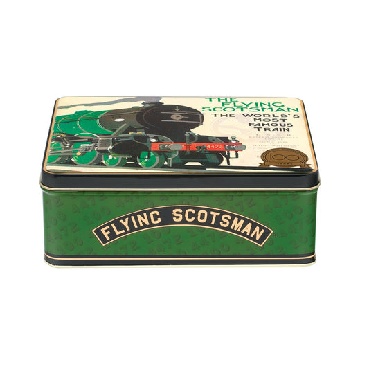 Kitchentins - Flying Scotsman Deep Rectangular. Rectangular gift tin printed for the Flying Scotsman centenary celebrations in 2023. Printed with Flying Scotsman train artwork. 