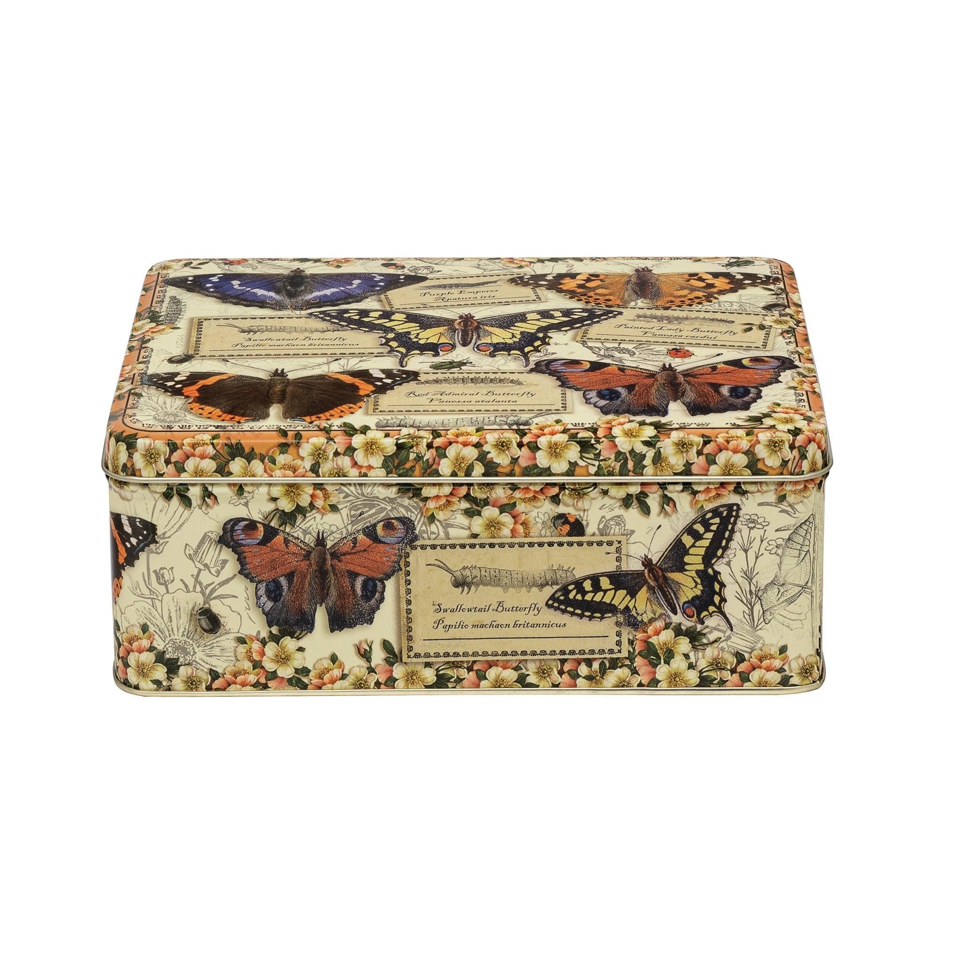 Kitchentins - Vintage Butterflies Deep Rectangular. Rectangular storage / gift tin featuring an array of different butterflies. 