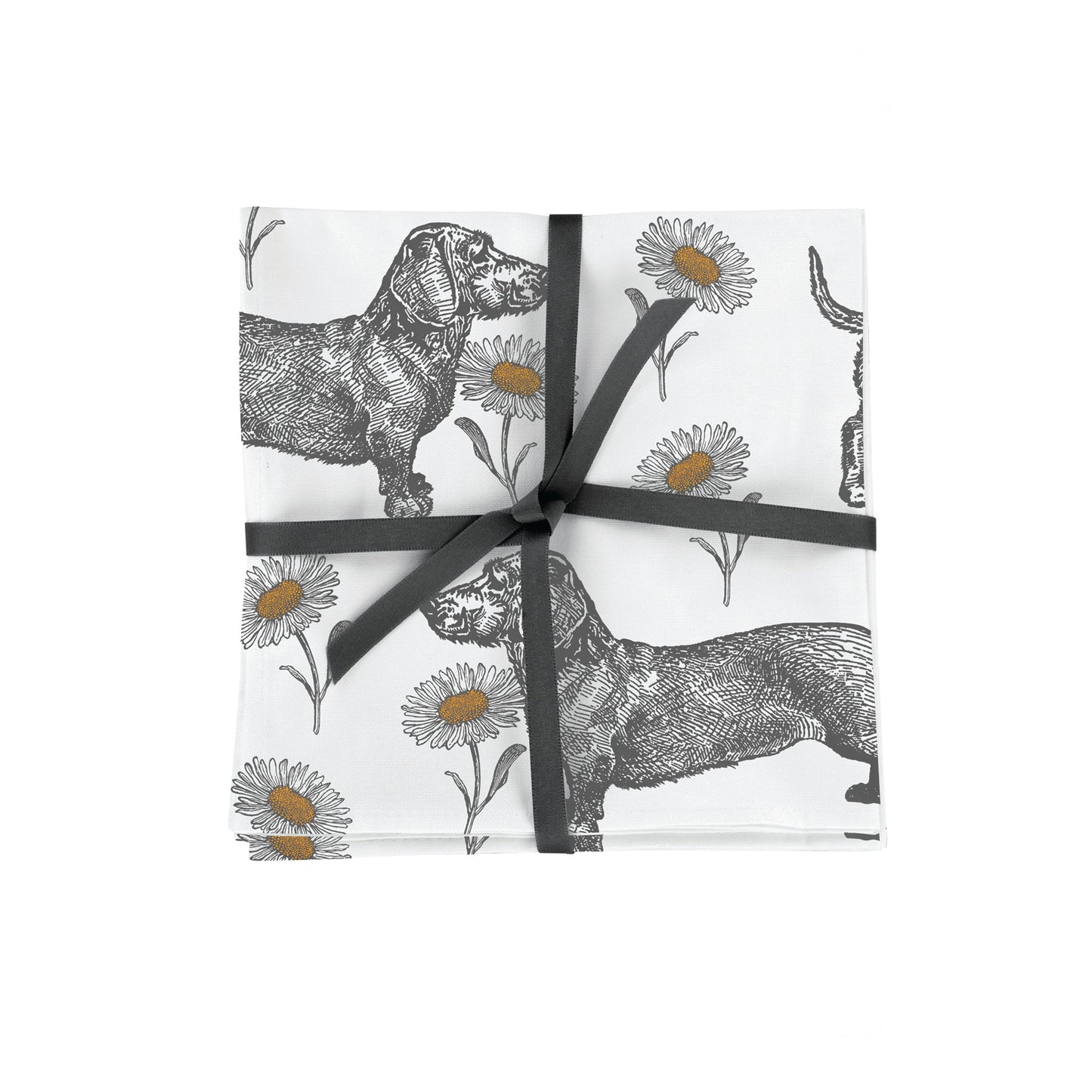 kitchentins - Thornback & Peel cotton set of 4 napkins printed with sweet daschunds and delicate daisys.