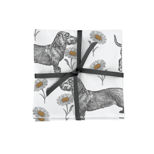 kitchentins - Thornback & Peel cotton set of 4 napkins printed with sweet daschunds and delicate daisys.