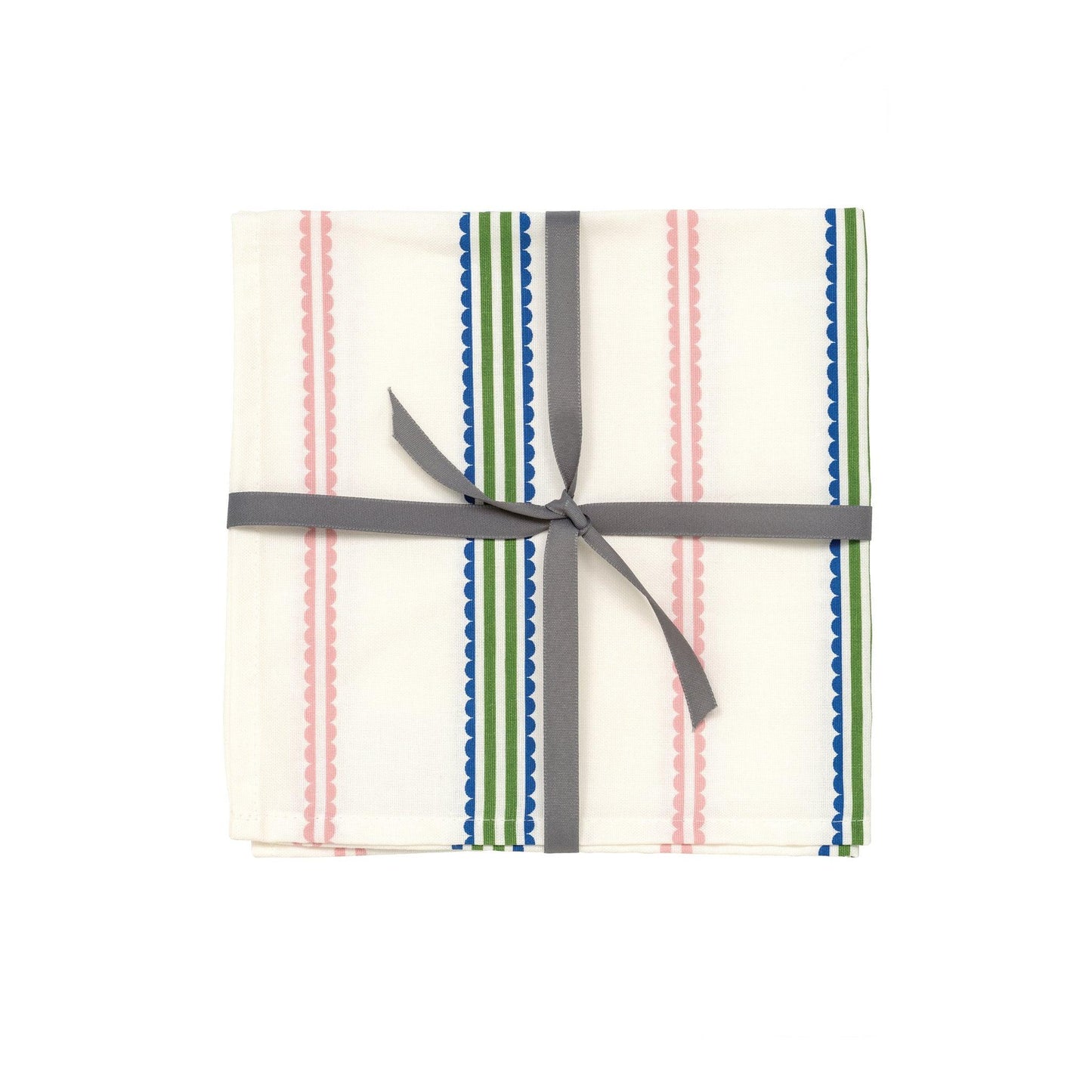 kitchentins - Thornback and Peel set of four cotton napkins printed with pastel scallops and stripes inspired by a vintage candy shop.