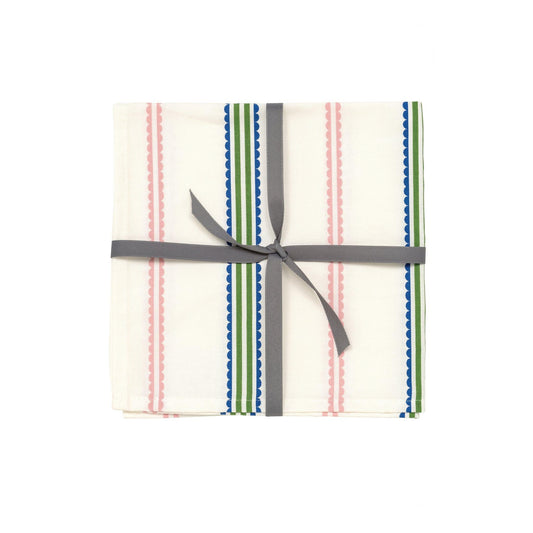 kitchentins - Thornback and Peel set of four cotton napkins printed with pastel scallops and stripes inspired by a vintage candy shop.