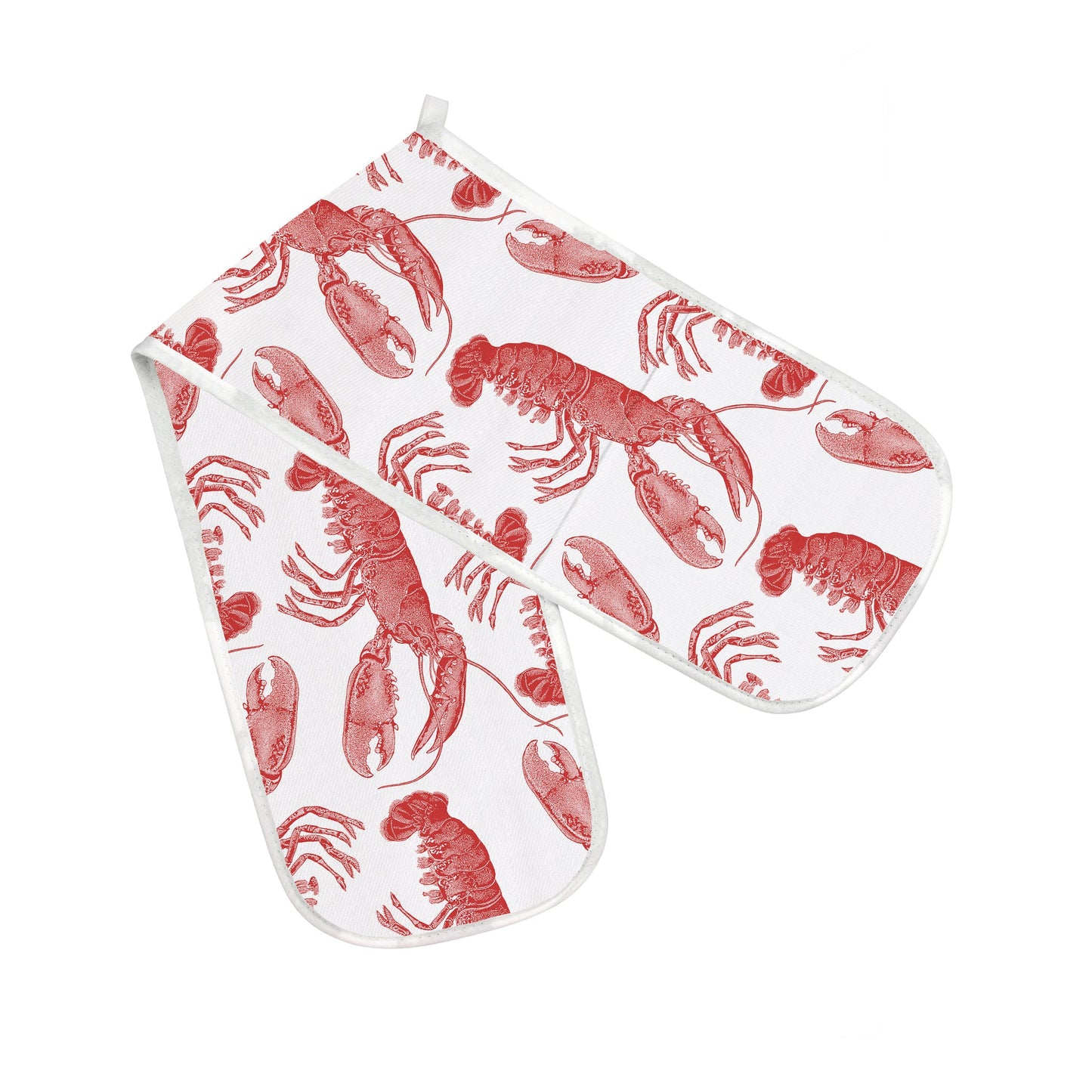 kitchentins - Thornback and Peel cotton double oven gloves printed with coral red lobsters.