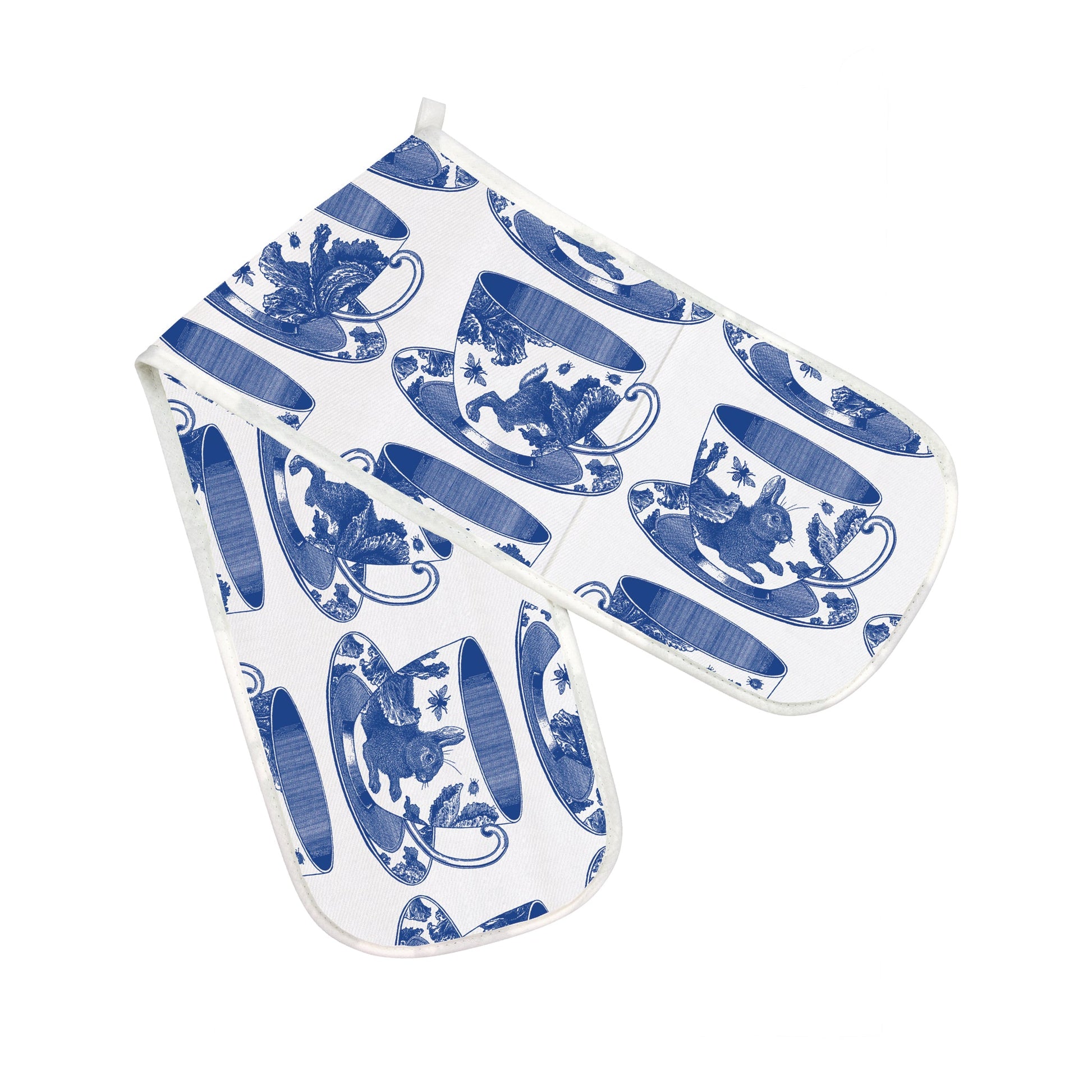 kitchentins - Thornback and Peel Teacup cotton double oven gloves with a Delft blue tea cup design.