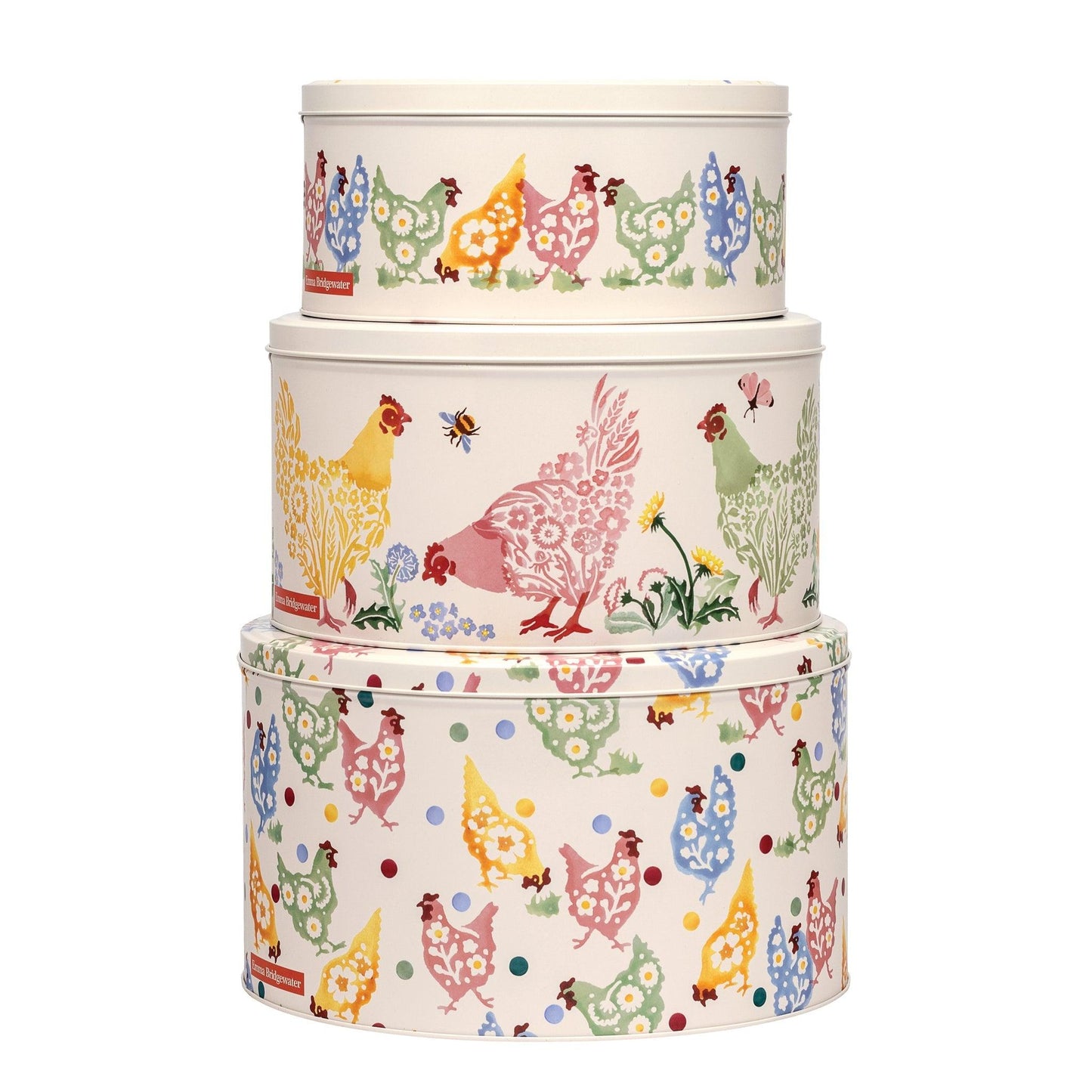 kitchentins - Emma Bridgewater - Polka Chickens Set 3 Round Cake Tins