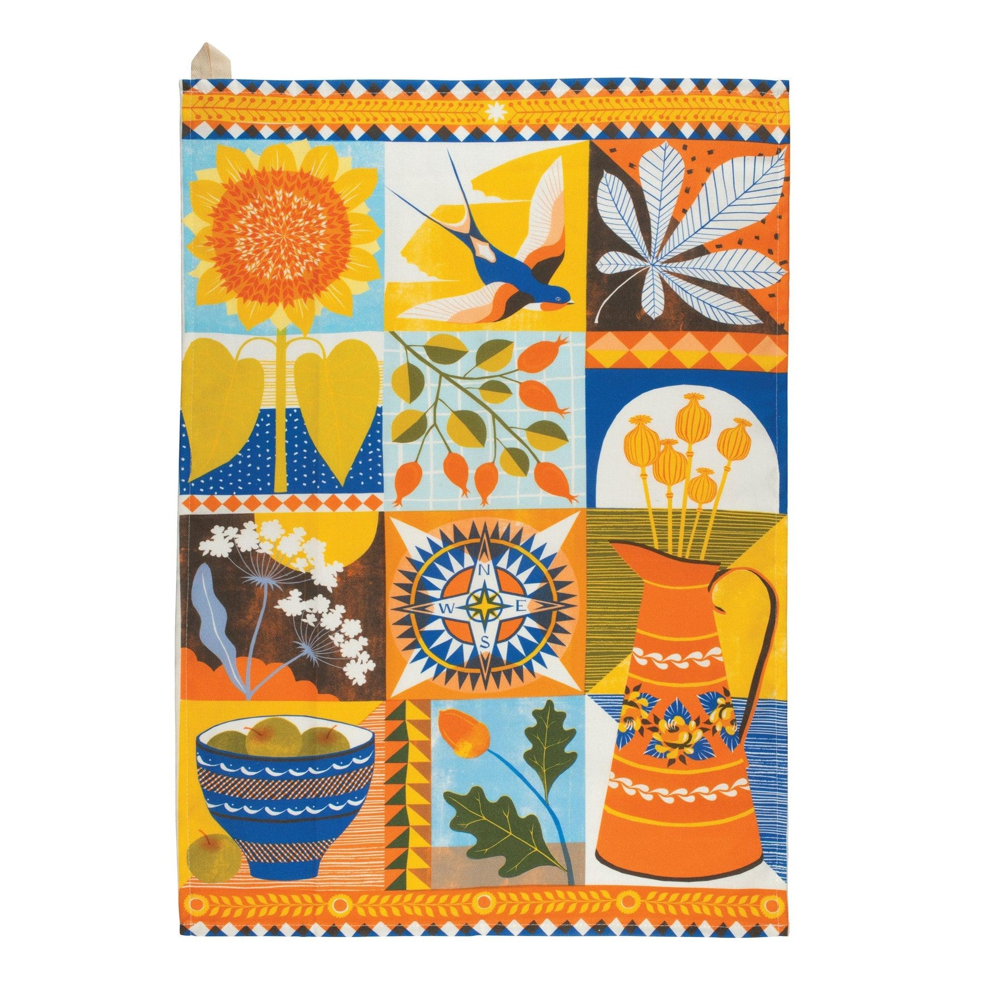 Kitchentins - September print Tea Towel by Printer Johnson. 100% Cotton tea towel featuring a selection autumnal flowers. 