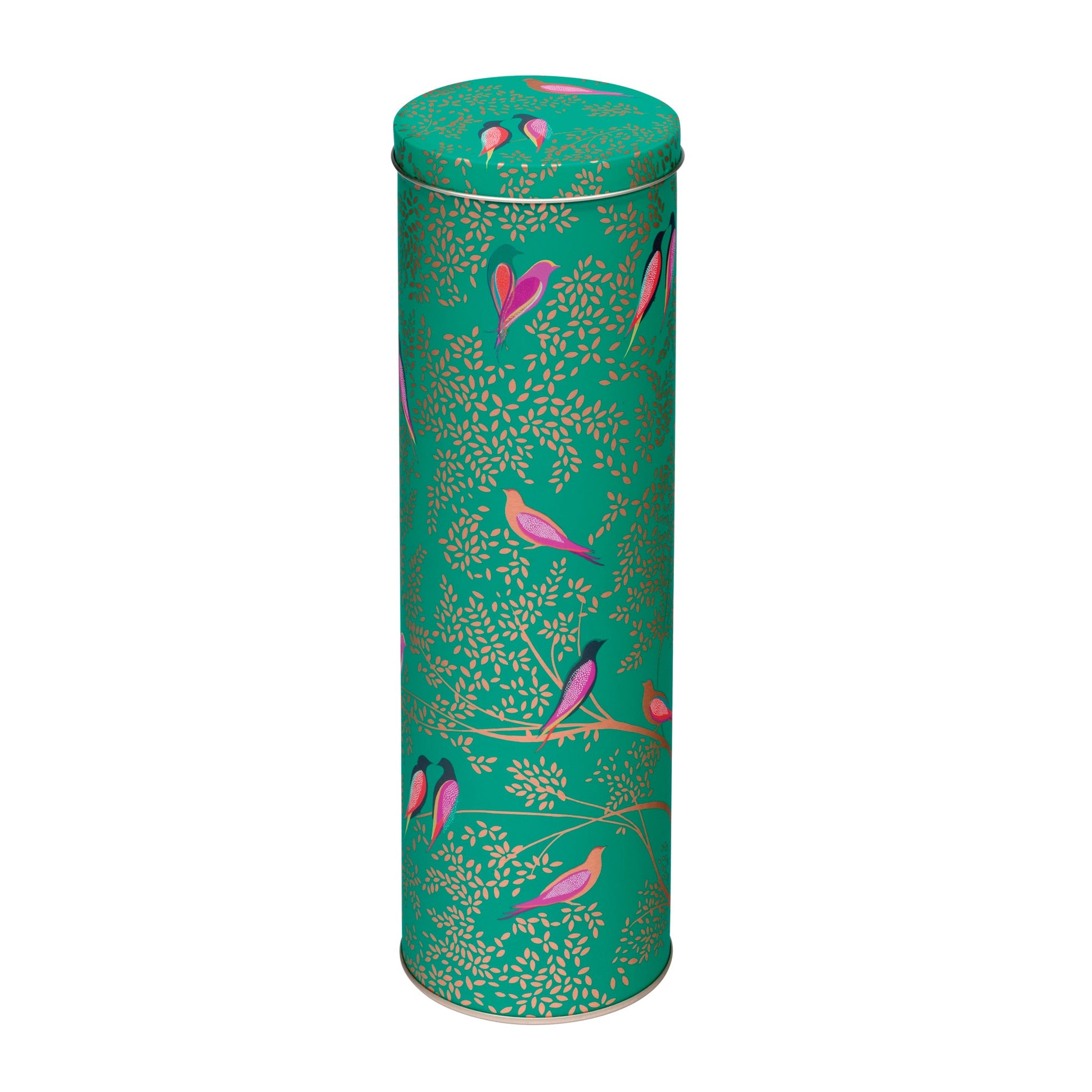 kitchentins - Sara Miller - Green Birds Extra Tall Round Tin