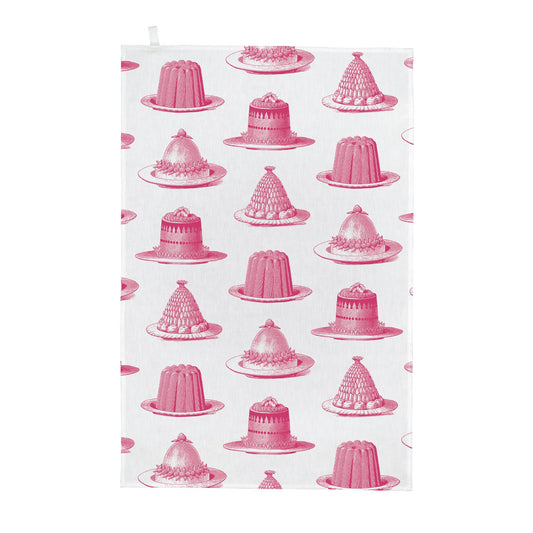 kitchentins - Thornback & Peel cotton tea towel printed with pink jelly and cake design