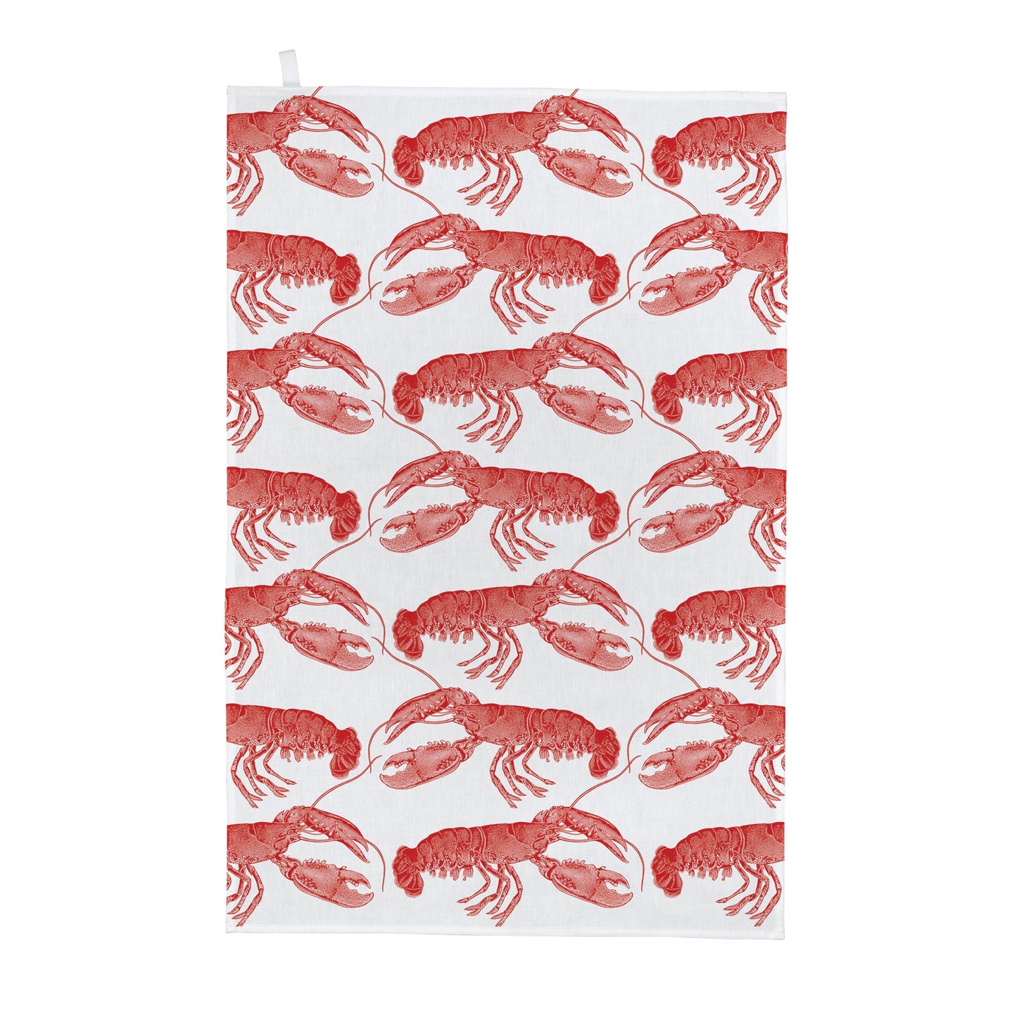 kitchentins - Thornback and Peel cotton tea towel printed with coral red lobsters.