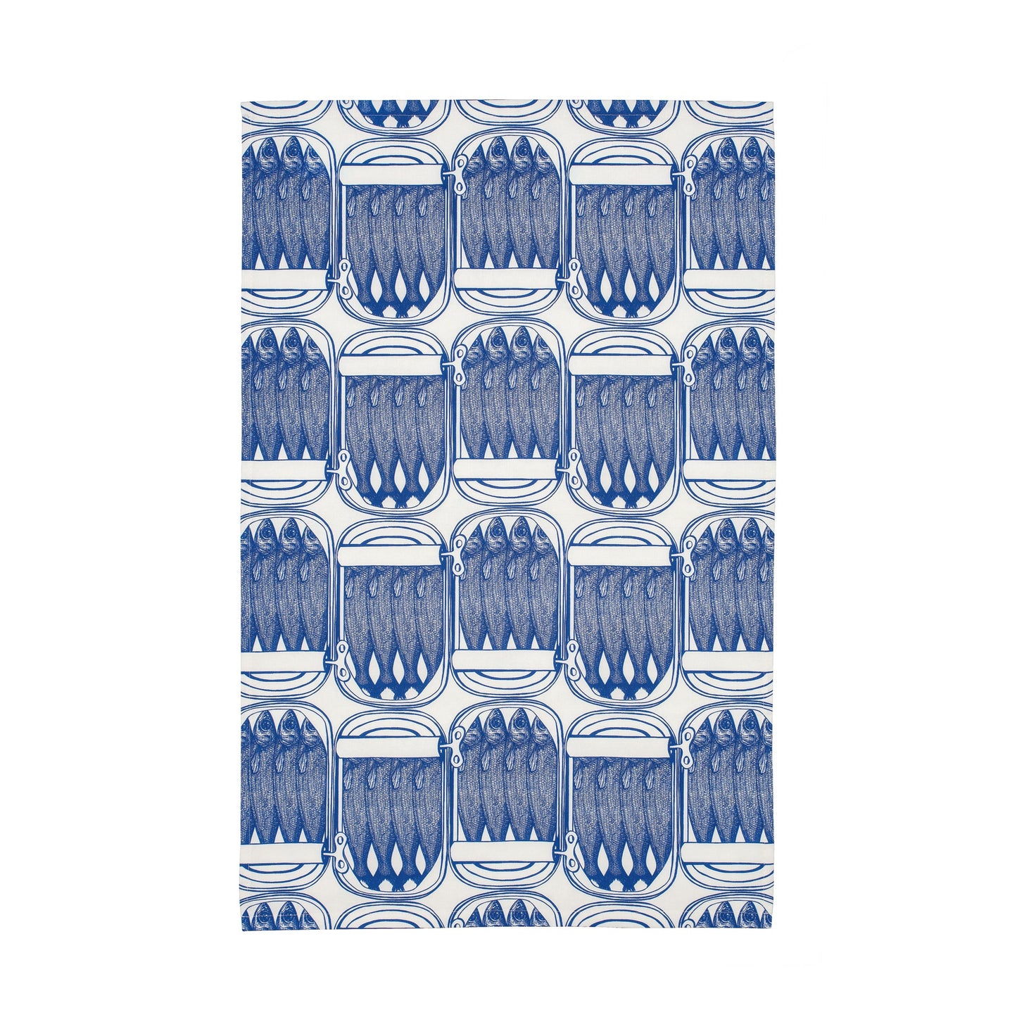 kitchentins - Thornback and Peel cotton tea towel printed with delft blue sardine print. 