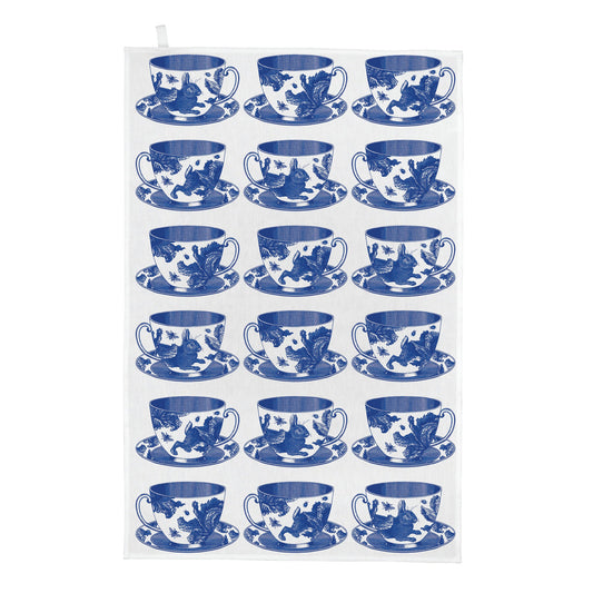 kitchentins - Thornback and Peel Teacup cotton tea towel with a Delft blue tea cup design.