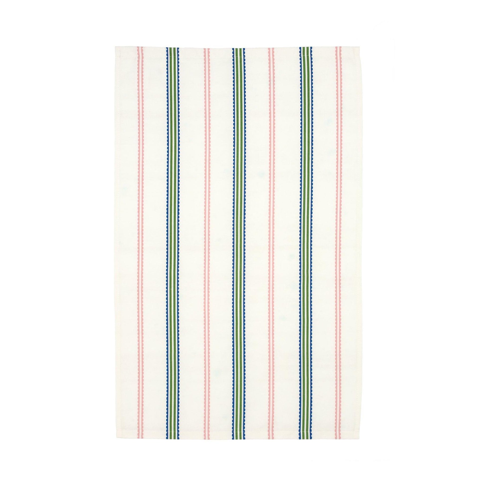 kitchentins - Thornback and Peel cotton tea towel printed with pastel scallops and stripes inspired by a vintage candy shop.